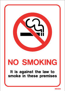 Jalite White Self-Adhesive Vinyl NO SMOKING in these premises Sign W9030SV 