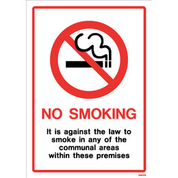 White PVC Communal Area No Smoking Sign with Text